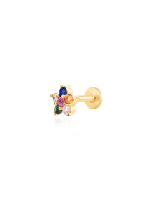 Pendiente piercing flor circonitas colores 5mm - acero dorado baño oro 18k